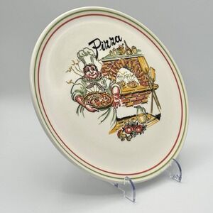 Vtg Ironstone Pizza Plate 11" Chef Graphic Underglaze Made in EEC Kitchen Kitsch